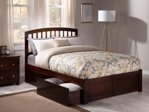 Richmond Twin Platform Bed with Flat Panel Footboard and Turbo Charger with Urban Bed Drawers in Walnut