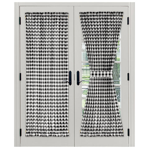 Light Filtering French Door Curtain Panel - 54" x 72"- Sidelight Window Coverings with Adjustable Tieback for Living Room, Patio & Front Doors - Machine Washable Drapes - Buffalo Check Black & White