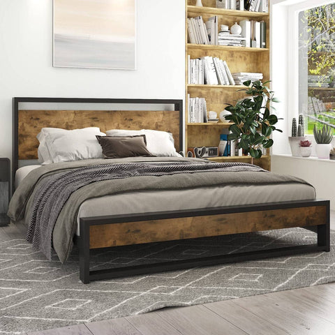 Fast Furnishings Full Modern Farmhouse Platform Bed Frame with Wood Panel Headboard Footboard