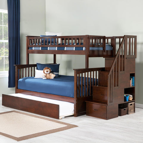 AFI, Columbia Staircase Bunk Bed Twin Over Full with Full Trundle, Walnut