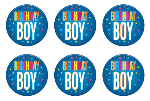 Beistle 6 Piece Birthday Boy Pinback Button Badge Pins for Party Favors Supplies, 2", Blue/Multicolored
