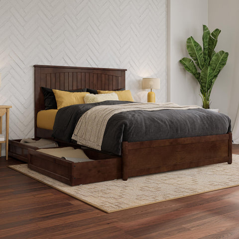 AFI, Malta Full Platform Bed with Panel Footboard and Storage Drawers, Walnut