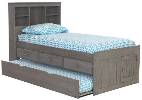 OS Home and Office Furniture Model 82120K6-22 Solid Pine Twin Captains Bookcase Bed with 6 drawers in Warm Honey