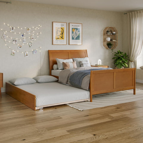 AFI, Portland Full Platform Bed with Matching Footboard & Full Trundle, Light Toffee