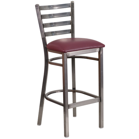 Flash Furniture HERCULES Series Clear Coated Ladder Back Metal Restaurant Barstool - Burgundy Vinyl Seat