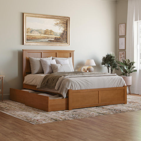 AFI, Madison Queen Platform Bed with Footboard and Storage Drawers, Light Toffee