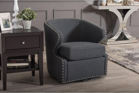 Baxton Studio Finley Mid Century Modern Fabric Upholstered Swivel Armchair, Grey