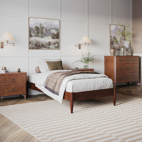 AFI, Pasadena 12" Twin XL Wood Mid Century Modern Low Profile Platform Bed, Walnut