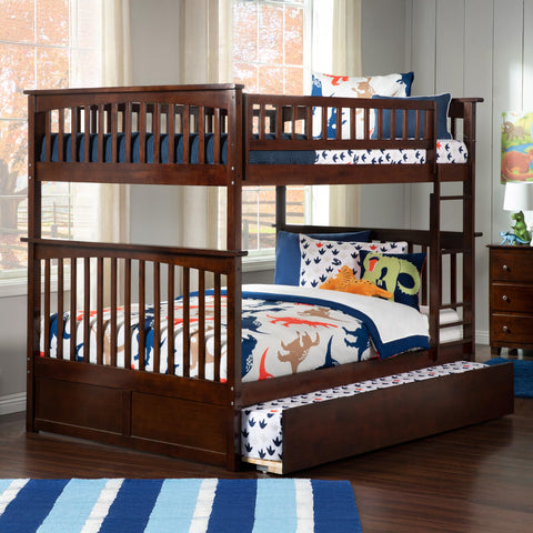 AFI, Columbia Ladder Bunk Bed Full Over Full with Twin Trundle, Walnut