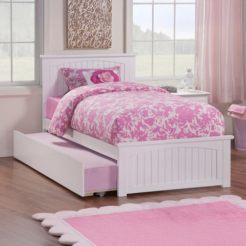 AFI Nantucket Twin XL Size Platform Bed with Matching Footboard & Twin XL Trundle in White