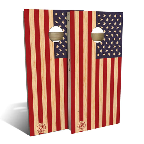 Skip's Garage Butternut Wood American Flag Cornhole Set - All-Weather 2x4 (Weather Bags) - Include Edge Lights