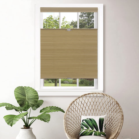 Cordless Cellular Pleated Window Shades - 31 Inch Width, 64 Inch Length - Wheat - Light Filtering Top-Down Honeycomb Pull Down Blinds for Windows and Skylights by Achim Home Decor
