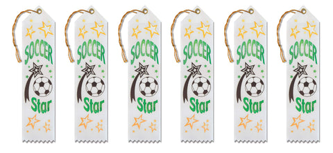Beistle Soccer Star Award Ribbon, 2-Inch by 8-Inch, 6-Pack,Multicolor