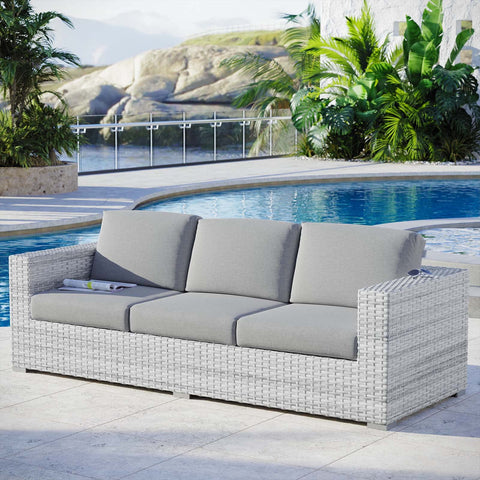 Modway Convene Wicker Rattan Outdoor Patio Sofa in Light Gray Gray