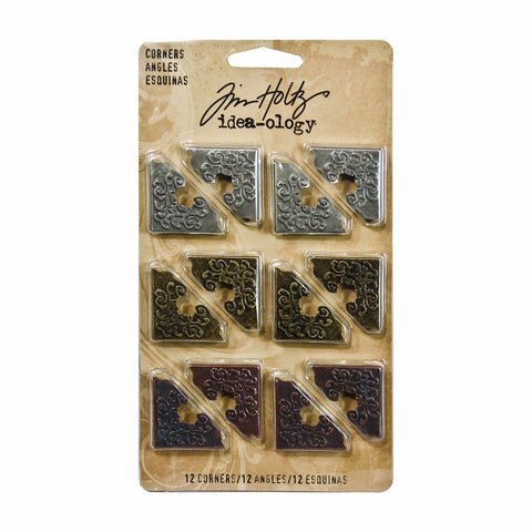Tim Holtz Metal Corners, 12 per pack, 1 Inch, Antique Finishes, TH92789