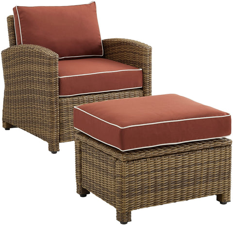 Bradenton 2Pc Wicker Outdoor Chair Set Sangria/ Weathered Brown - Armchair & Ottoman