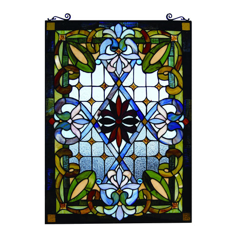 Fine Art Lighting- Rectangle Tiffany Stained Glass Window Panel, 100% Genuine Stained Glass, 480 Glass cuts, Large Size: 20 by 29-Inch, Hanging Chain Included
