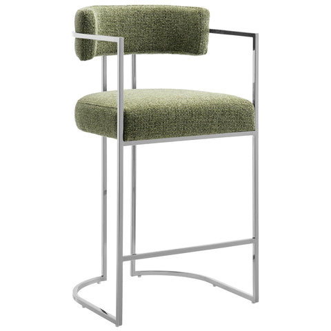Modway Huron Modern Barrel Counter Stool with Sled Base in Silver Leaf