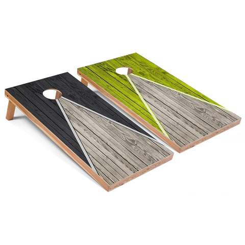 Skip's Garage Dark Grey and Lime Pyramid All-Weather Cornhole Boards - PVC - Include Hole + Edge Lights