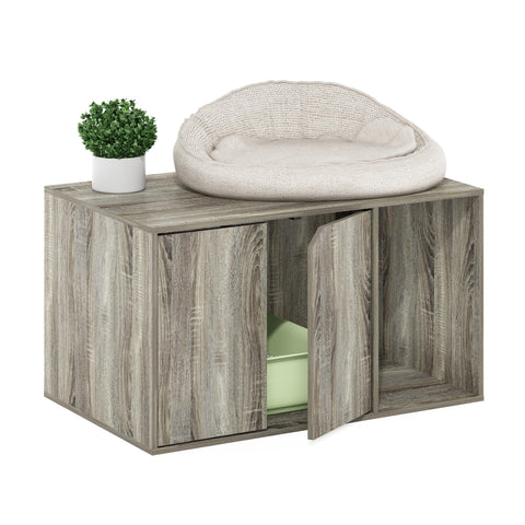 Furinno Peli Litter Box Enclosure French Oak Grey