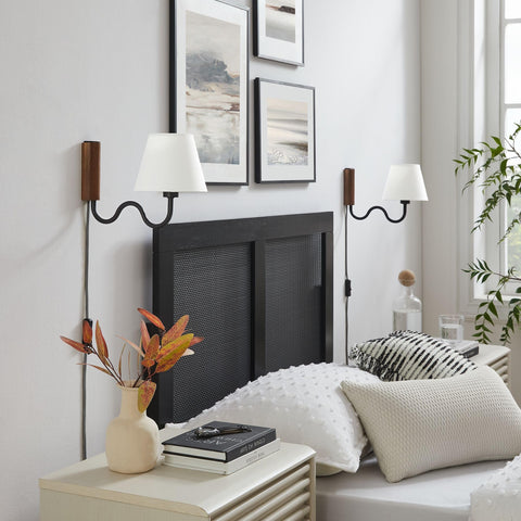 Modway Sunlit Squiggle Swivel Wall Sconce in Walnut Black