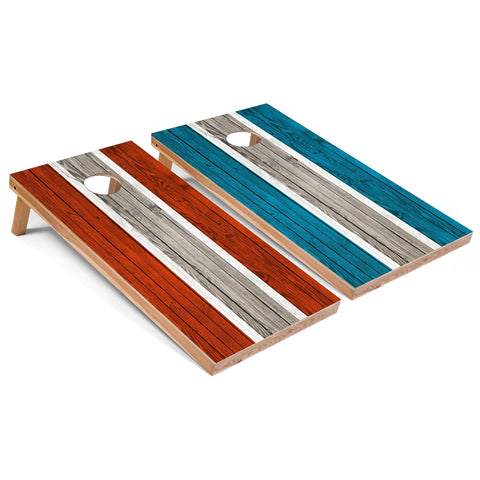 Skip's Garage Orange and Turquoise Striped All-Weather Cornhole Boards - PVC - Include Carrying Case