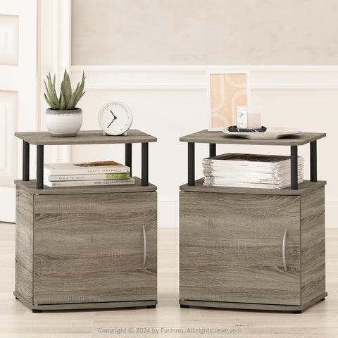 Furinno TIDUR Night Stand Set of 2, Nightstand with Open Shelf and Door Cabinet, Round Corner Bedside Table, End Table, Side Table, for Bedroom, Closet, Dorm, French Oak