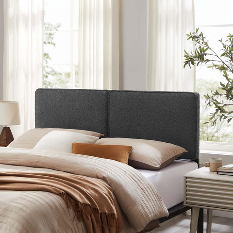 Modway Lindee King Size Upholstered Headboard with Slate Boucle Fabric - Modern Fabric King Headboard with Height-Adjustable Mounting Positions - Padded Pillow Style