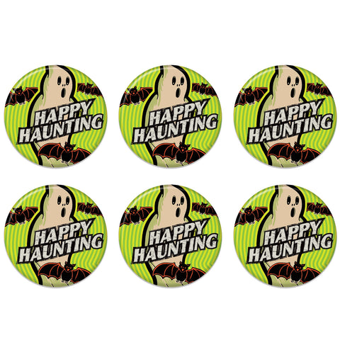 Beistle 6 Piece Vintage Halloween Party Supplies Ghost and Bats Happy Haunting Button Pins