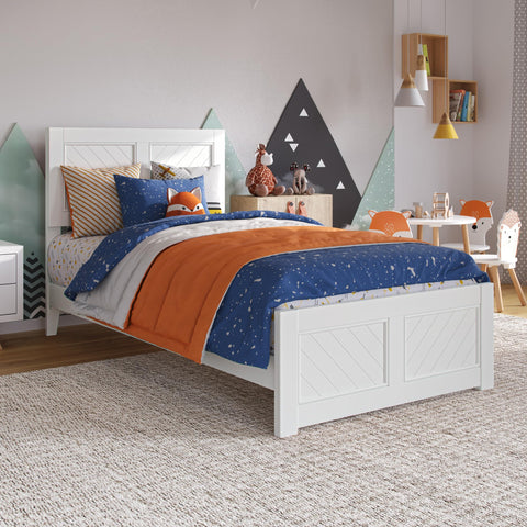 AFI, Berkshire Twin Solid Wood Low Profile Platform Bed with Matching Footboard, White
