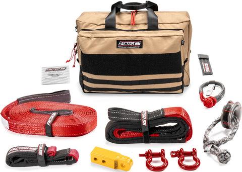 Factor 55 Sawtooh Winch and Tow Recovery Kit for Trucks, Jeeps, and SUVs, with Yellow Hitchlink and Large Bag