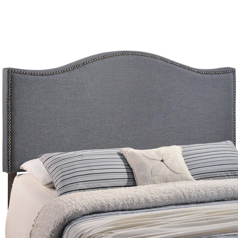 Modway Curl Linen Fabric Upholstered Queen Headboard with Nailhead Trim and Curved Shape in Smoke