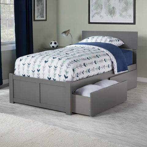 AFI Orlando Twin Size Platform Bed with Footboard & Storage Drawers in Grey