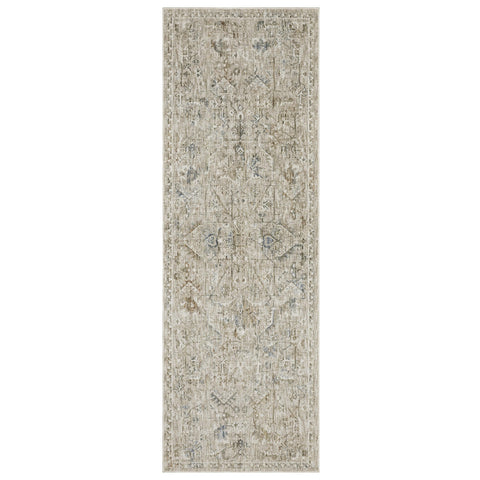 Oriental Weavers Avalon Machine Woven Area Rug - AVA02-2'7" x 7'7" - in Beige/Blue - Traditional Style Hallway, Entryway, Kitchen, Bathroom Rug