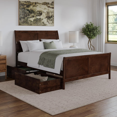 AFI, Portland Queen Platform Bed with Matching Footboard & Storage Drawers, Walnut