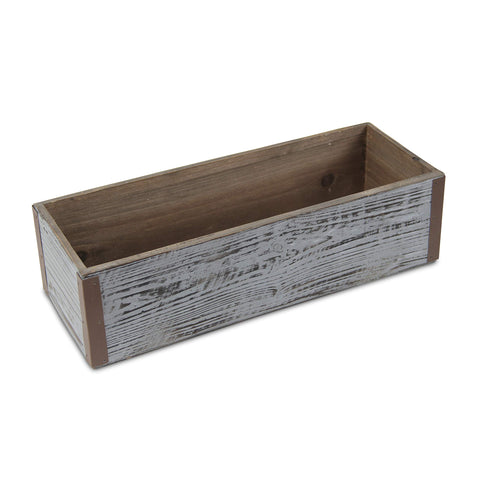 Cheungs Gray Wash Wooden Rectangular Metal Corner Accents Decorative Planter, 13.75" L x 5.25" W x 3.75" H