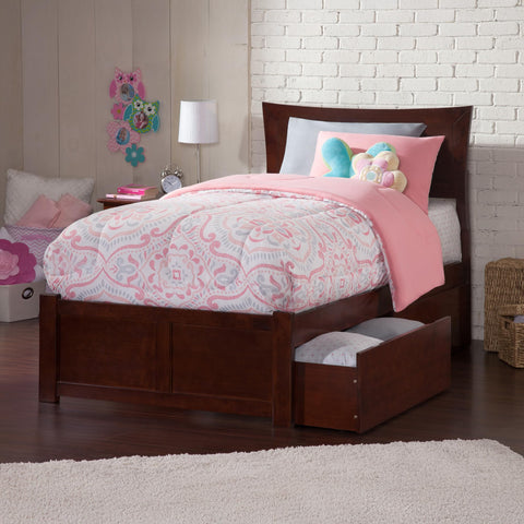 AFI, Metro Twin XL Platform Bed with Footboard, Storage Drawers, and Attachable USB Charger, Walnut