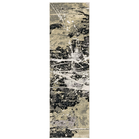 Oriental Weavers Bowen Area Rug - 109E2-2'3" x 7'6" - in Black/Gold - Modern Industrial Style, Stain Resistant, Family and Pet Friendly, Entryway, Hallway Runner Rug
