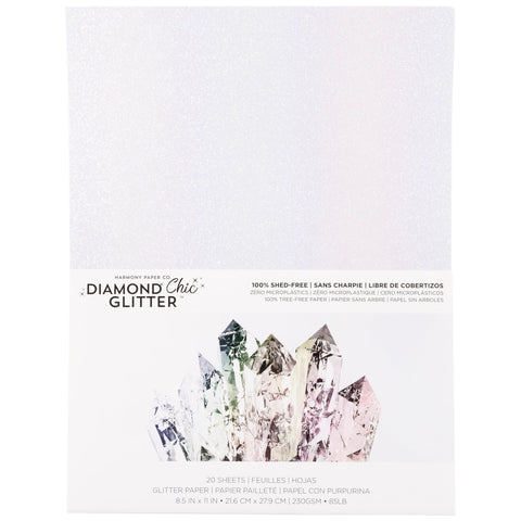 Glitter Cardstock 8.5 x 11 - Shed-Free Sparkly Craft Paper for Scrapbooks, Card Making, DIY Art Projects - 20 Sheets, 85lb Heavyweight, 230 GSM, Crystal