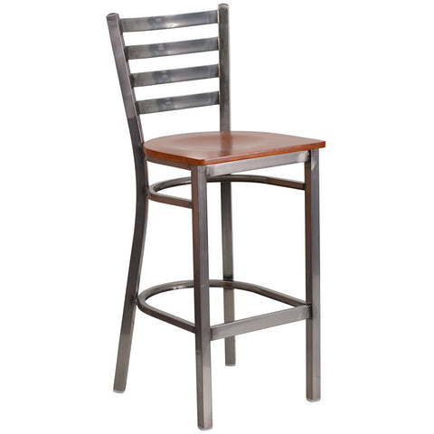 Flash Furniture HERCULES Series Clear Coated Ladder Back Metal Restaurant Barstool - Cherry Wood Seat