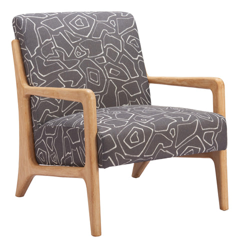 Zuo Runa Accent Chair Gray & Natural, Multicolor Accent Chair, Modern Style, Printed Fabric, Exquisite Printed Fabric, Plywood, Indoor Living, 26.4" W x 30.3" D x 31.1" H, Non-Stackable