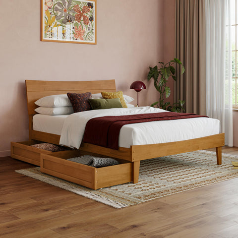 AFI, Phoenix Full Wood Platform Bed with Storage Drawers, Light Toffee