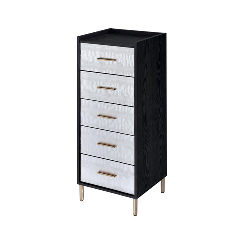Acme Furniture Myles Jewelry Armoire, 17" L x 16" W x 45" H, Black, Silver & Gold Finish