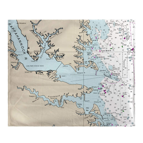 Betsy Drake Chesapeake Bay, VA Nautical Map Fleece Throw Blanket 60 X 50 Inches