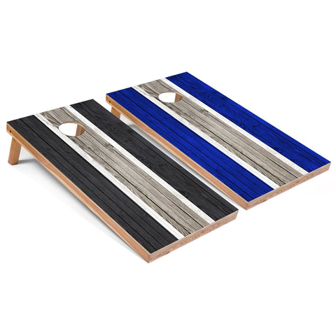 Skip's Garage Dark Grey and Royal Striped All-Weather Cornhole Boards - PVC - Include CASE + Hole Lights