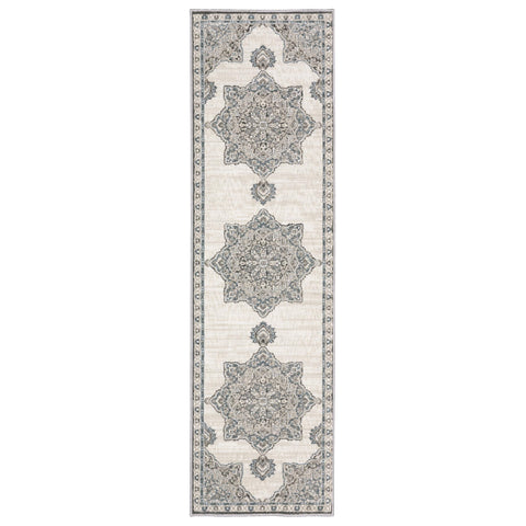 Oriental Weavers Ellington Area Rug - ELL01-2'3" x 7'6" - in Grey/Blue - Vintage Inspired, Stain Resistant, Family and Pet Friendly, Entryway, Hallway Runner Rug