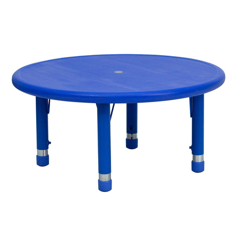 Flash Furniture Wren 33" Round Blue Plastic Height AdjusTable with Rounded Safety Corners Activity Table with Rounded Safety Corners
