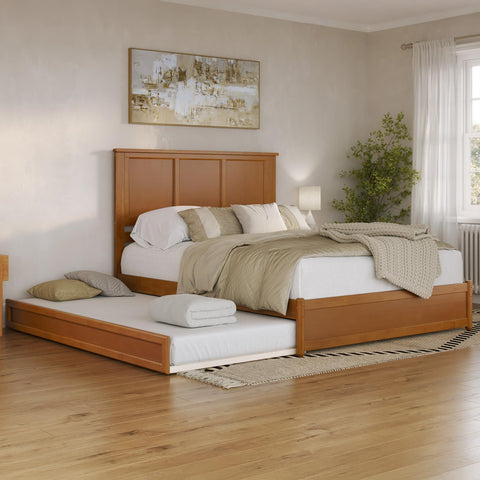 AFI, Felicity Queen Platform Bed with Panel Footboard and Twin XL Trundle, Light Toffee