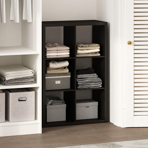 Furinno Cubic Open Back Multipurpose Clothing  and Closet Storage Organizer Shelf 6-Cube Dark Oak