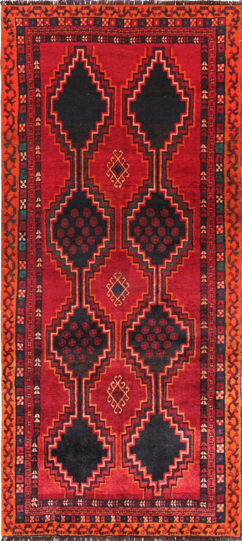 Pasargad Home Vintage Azerbaijan Collection Lamb's Wool Area Rug- Hand-Knotted Construction, Patterned Rugs for Living Room, Bedroom, Home Dining, 4' 3" X 9' 9", Red/Red